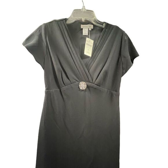NWT Coldwater Creek LBD Chiffon Black Dress Rhinestone Diamond Brooch 6 Petite - Picture 13 of 14